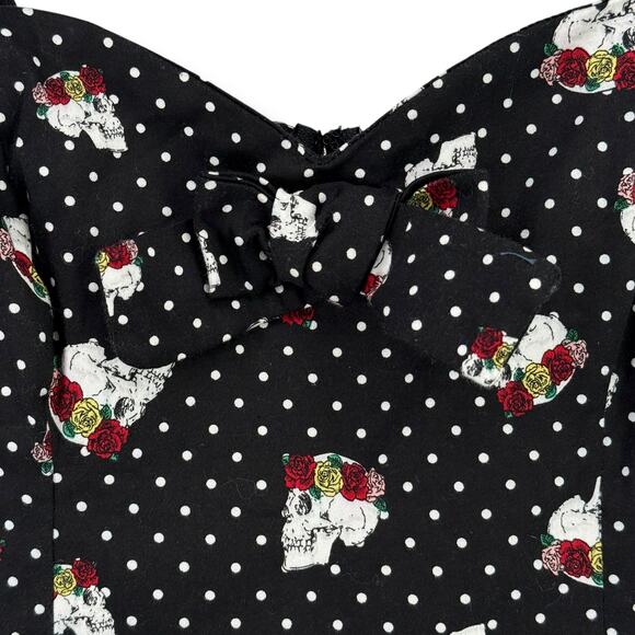Hot Topic Skull Flower Polka Dot Mini Dress Size Small Punk Goth Halloween - Picture 4 of 6